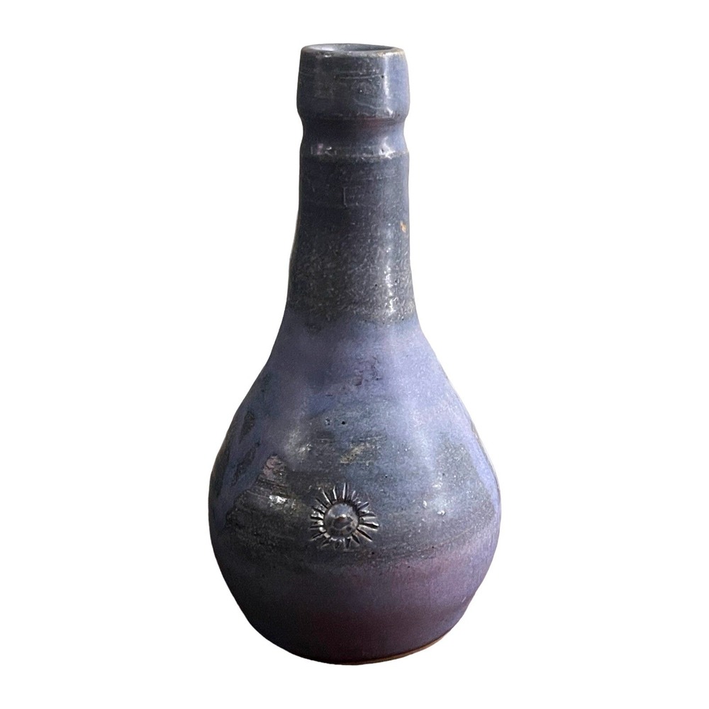Studio Pottery Vase Purple Glaze Sun Imprint Marked CMB 7.75" Stoneware